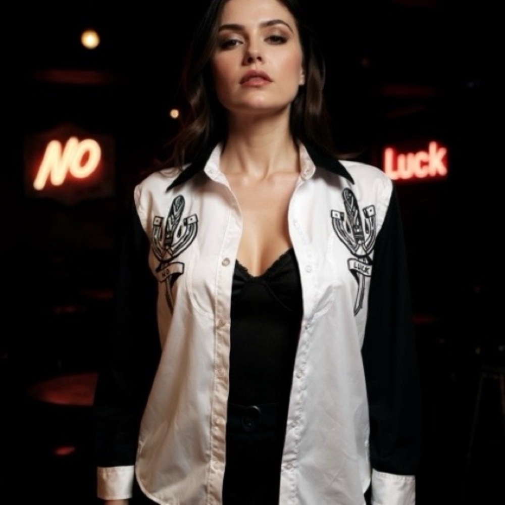 SACRED HAWK NO LUCK EMBROIDERED SILKY SHIRT - Picture 3 of 16